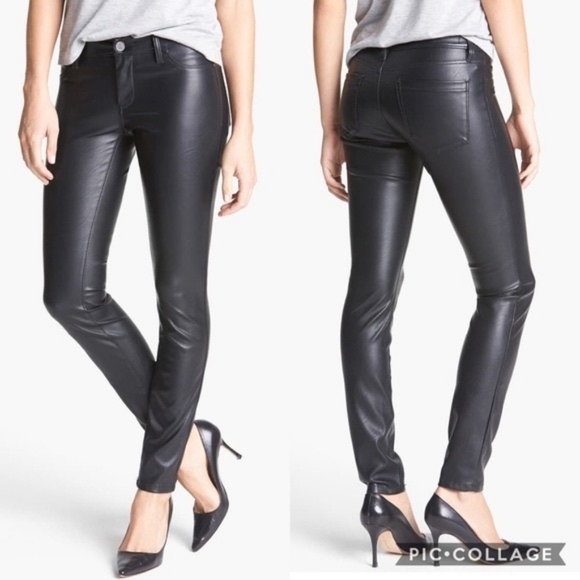 Free People Faux Leather Vegan High Rise Long & Lean Pants Leggings Stretchy - Picture 2 of 9